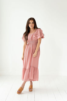  Rubie Flutter Sleeve Dress in Blush - Size Small Left