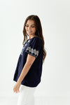 Santorini Embroidered Top in Navy - Size Small Left