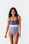 High Waisted Bottoms in Purple Check