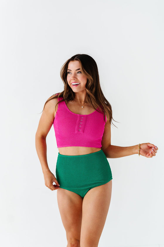 High Waisted Textured Bottoms in Kelly Green