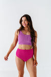 Mid Rise Textured Bottoms in Magenta