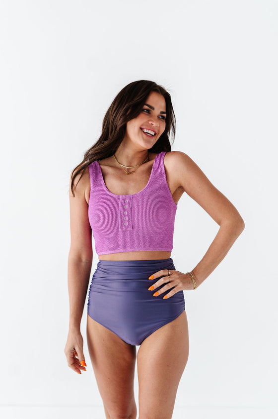 High Waisted Ruched Bottoms in Mulberry