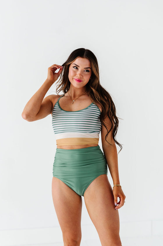 High Waisted Ruched Bottoms in Olive
