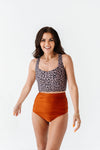 High Waisted Ruched Bottoms in Rust