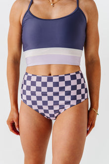  Mid Rise Bottoms in Purple Check