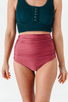 High Waisted Ruched Bottoms in Dark Mauve
