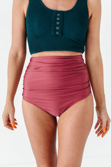 High Waisted Ruched Bottoms in Dark Mauve