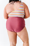 High Waisted Ruched Bottoms in Dark Mauve