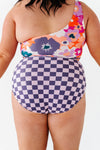 High Waisted Bottoms in Purple Check