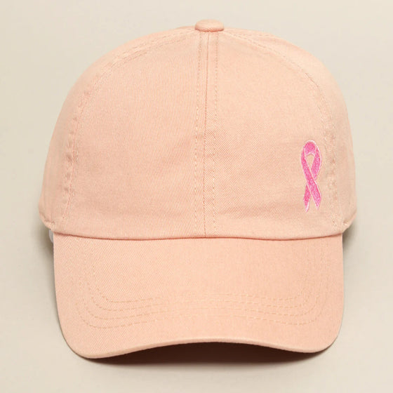 Pink Ribbon Baseball Cap in Dusty Pink