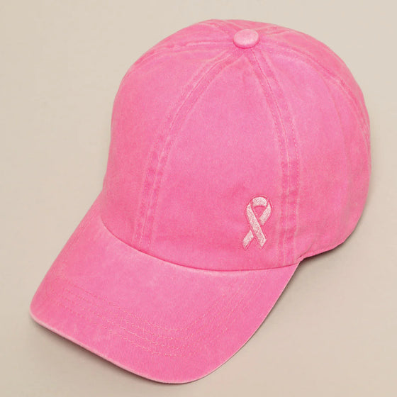 Pink Ribbon Baseball Cap in Hot Pink