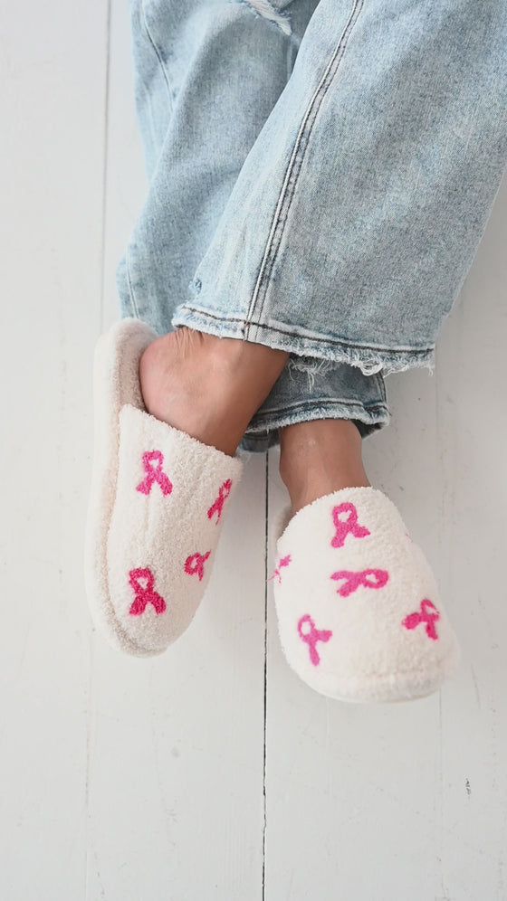 Pink Ribbon Embroidered Slippers