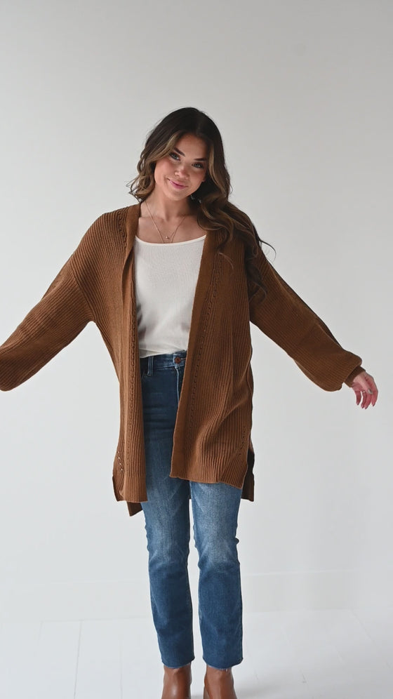 Raina Knit Sweater Cardigan in Pale Brown