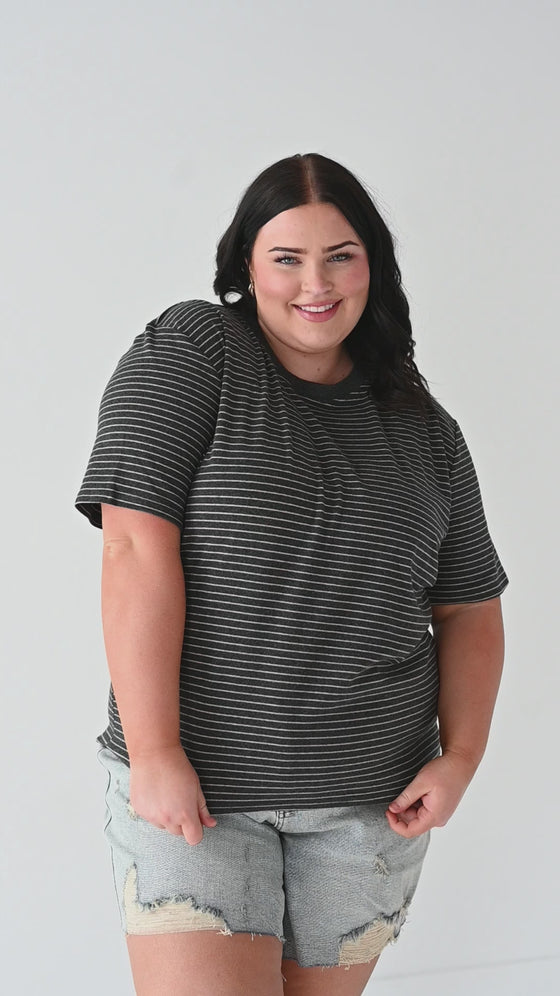 Felicity Striped Top In Charcoal
