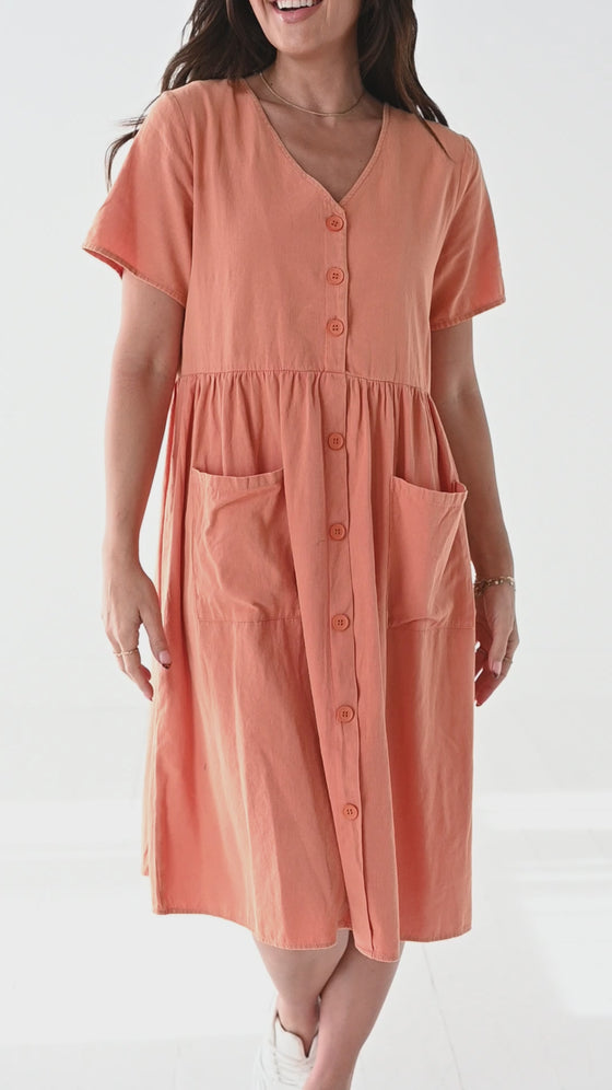 Danica Button Down Dress in Apricot