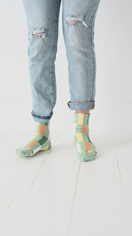 Lovely Colorblock Socks in Sage Mix