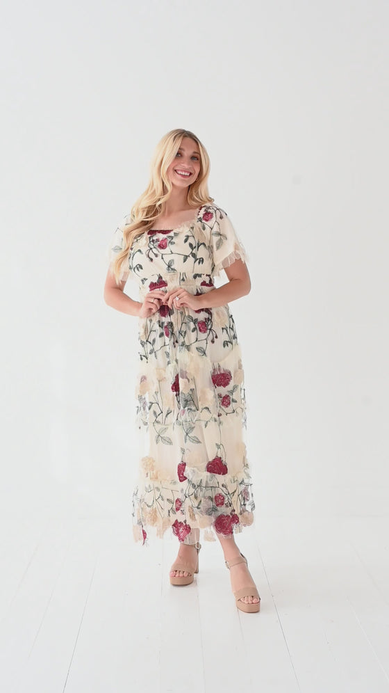 Roma Ruffle Tiered Dress in Cream