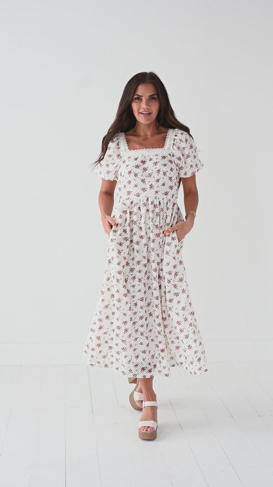 Kelsey Floral Printed Lace Dress - Size L & XL Left