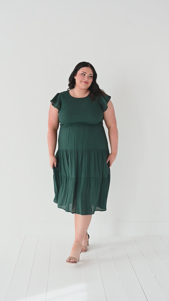 Nina Smocked Dress in Hunter Green - Size 2X Left