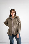 Blake Ribbed Shacket in Olive - Size Small Left