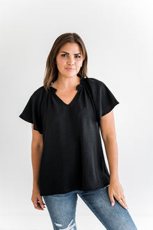  Bailey Ruffle Top in Black - Size Small Left