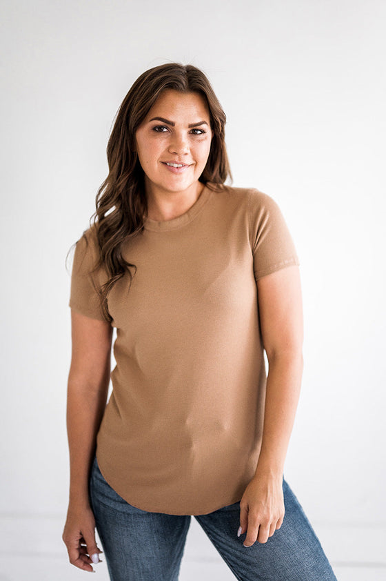 Ada Ribbed Top in Camel - Size Small Left