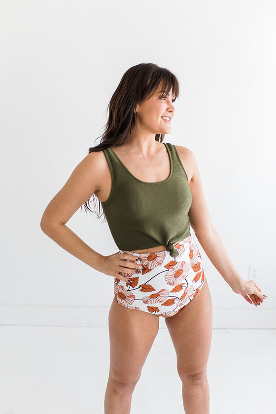 Tropical Tides Knot Top in Olive