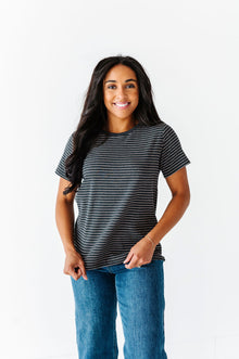 Felicity Striped Top In Charcoal