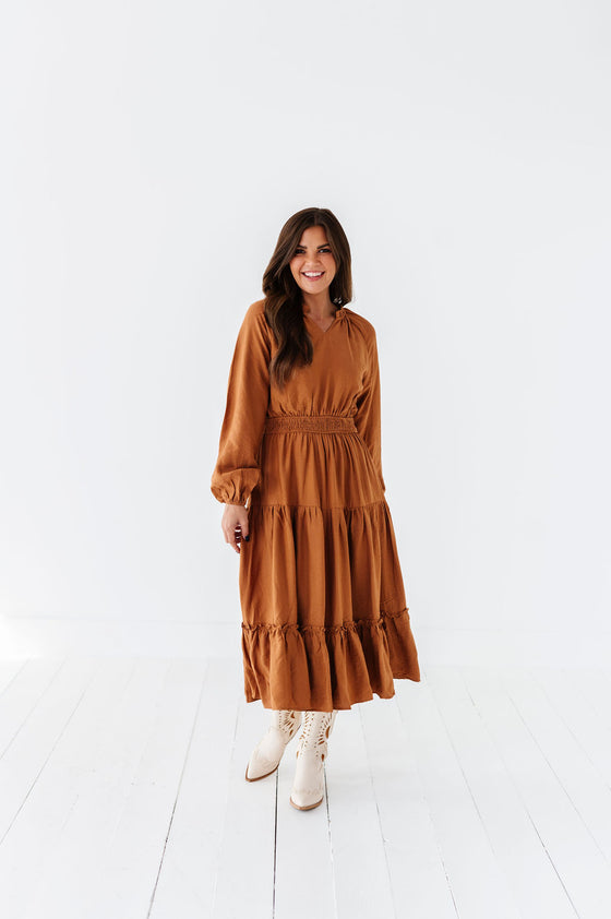 Kenzie Tiered Dress in Caramel