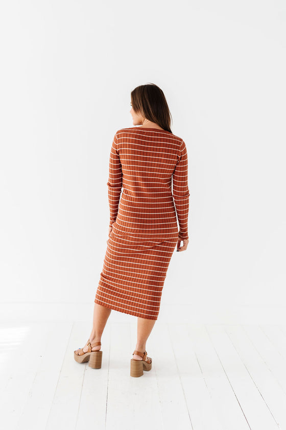 Willow Stripe Sweater Dress in Rust