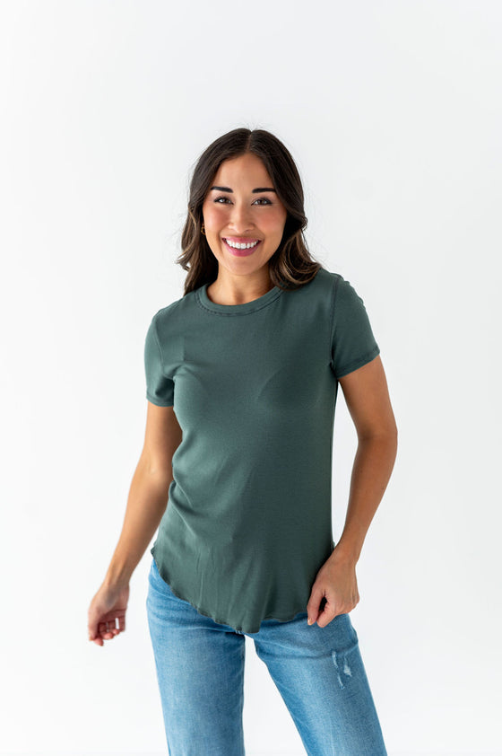 Ada Ribbed Top in Dark Sage