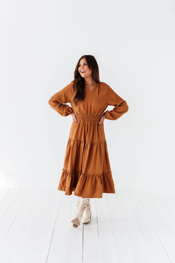 Kenzie Tiered Dress in Caramel