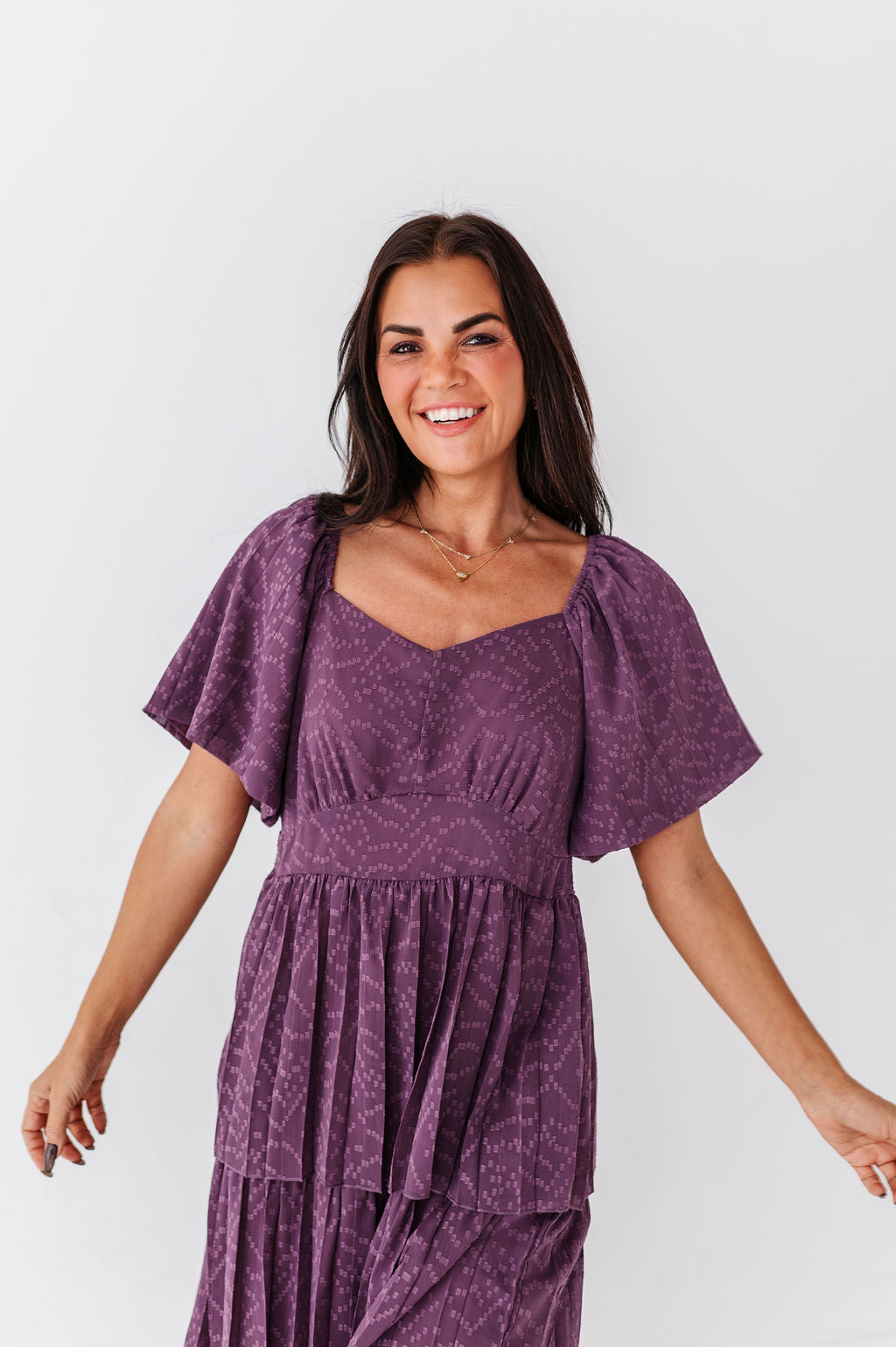 Miranda Pleated Dress in Dusty Purple Small Miranda Pleated Dress in Dusty Purple Small