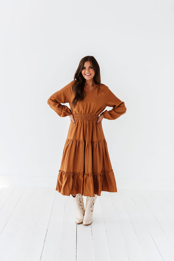 Kenzie Tiered Dress in Caramel