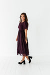 Mia Embroidered Smocked Dress in Plum