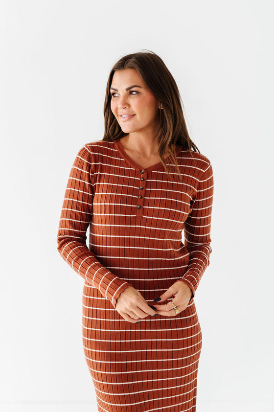 Willow Stripe Sweater Dress in Rust