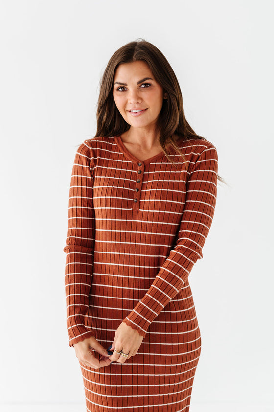 Willow Stripe Sweater Dress in Rust