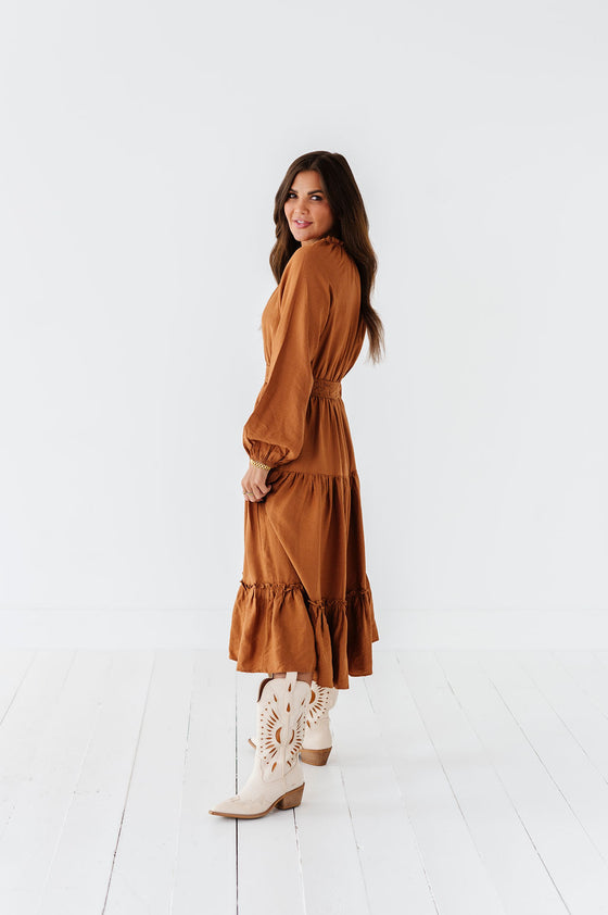 Kenzie Tiered Dress in Caramel