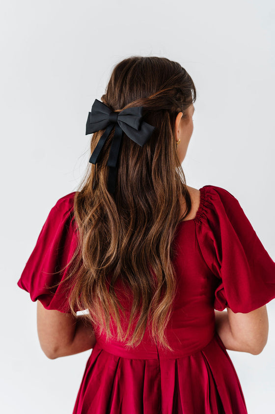 Satin Hair Bow in Black