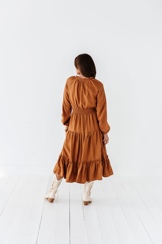 Kenzie Tiered Dress in Caramel