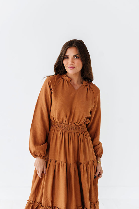 Kenzie Tiered Dress in Caramel