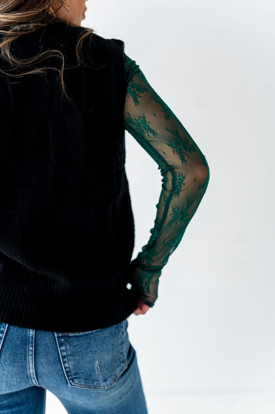 Serena Sheer Lace Top in Evergreen