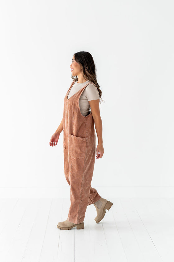 Kit Corduroy Overalls in Baked Clay