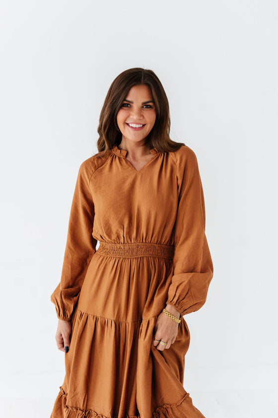 Kenzie Tiered Dress in Caramel