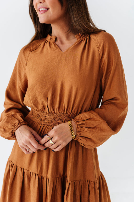 Kenzie Tiered Dress in Caramel