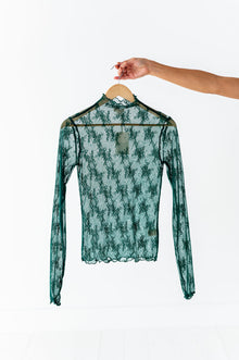  Serena Sheer Lace Top in Evergreen