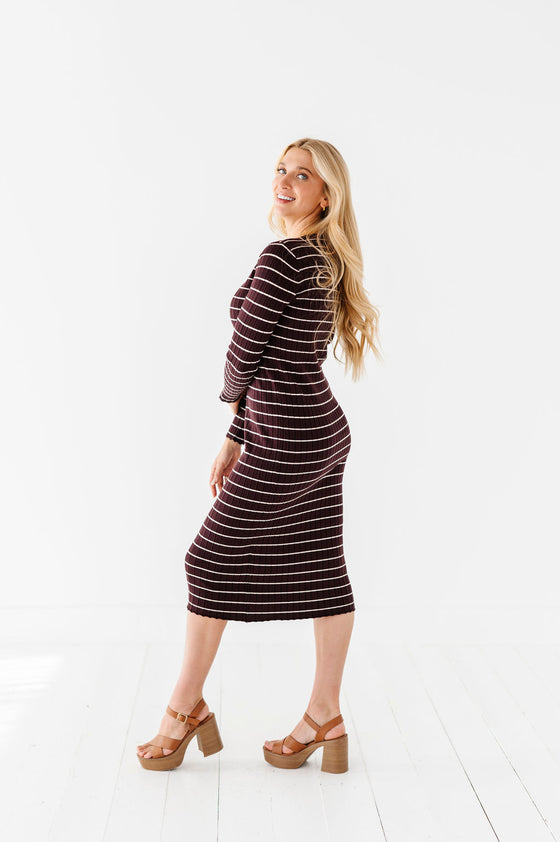 Willow Stripe Sweater Dress in Cacao