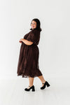 Mia Embroidered Smocked Dress in Brown