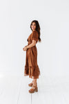 Cambria Embroidered Dress in Caramel