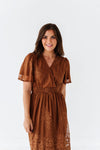 Cambria Embroidered Dress in Caramel